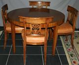 lot #282 DUNBAR FURNITURE CO. DINING TABLE AND CHAIRS, C1950, 5PCS, H 28", DIA 40"