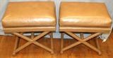 lot #292 LEATHER "X" FORM STOOLS, PAIR, H 22", W 22", D 17"