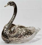 lot #1005 BLACK, STARR & FROST STERLING SILVER & GLASS TABLE SWAN, C. 1900, H 13", L 14"