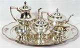 lot #1006 CONCORD STERLING TEA & COFFEE SET, FIVE PIECES, & WALLACE SILVERPLATE TRAY, L 22"