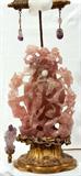 lot #1016 CHINESE ROSE QUARTZ URN, C. 1900, H 13", MOUNTED AS A LAMP, H 32" OVERALL
