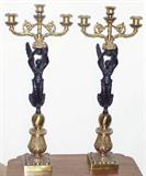 lot #1018 EMPIRE STYLE BRONZE THREE-LIGHT FIGURAL CANDELABRA, PAIR, H 24"