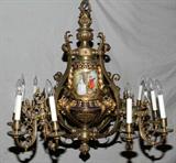 lot #1017 FRENCH SEVRES PORCELAIN & BRONZE 12-LIGHT CHANDELIER, 19TH C., DIA 36"