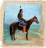 lot #1040 JOSEPH SCHEUERLE (1873-1948), GOUACHE ON PAPER, 1896, 8" X 8", 'BRAVE BIRD'