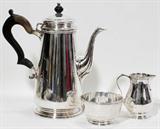 lot #1060 TIFFANY & CO. STERLING COFFEE POT, CREAMER & SUGAR BOWL, C. 1965