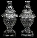 lot # 1071 WATERFORD CRYSTAL COVERED COMPOTES, 19TH C., PAIR, H 11", DIA 5 1/2"