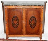 lot #1083 FRENCH STYLE MAHOGANY CABINET WITH MARBLE TOP, H 38", W 47", D 19"