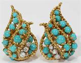 lot #1126 18KT GOLD, TURQUOISE & DIAMOND EARCLIPS, PAIR