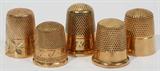 lot #1279 ANTIQUE 14 KT YELLOW GOLD THIMBLES, FIVE, H 3 /4"
