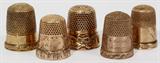 lot #1280 ANTIQUE 10 KT [2] & 14 KT [3] YELLOW GOLD THIMBLES, FIVE, H 3/4"