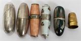 lot #1285 AMERICAN & GERMAN STERLING, ENAMEL & METAL SEWING CASES, EARLY 20TH C., FIVE, L 2"