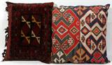 Lot #1315, KILIM TURKISH SADDLEBAG PILLOWS, TWO, 19" X 23" & 24" X 24"