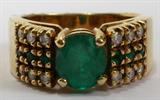 Lot #2041, 18 KT YELLOW GOLD, EMERALD & DIAMOND RING