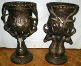 Lot #2052, PAIR OF BRONZE STAG DESIGN URNS, H 47", DIA 26"