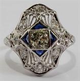 Lot #2063, VINTAGE 18 KT YELLOW GOLD, DIAMOND & SAPPHIRE RING