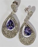 Lot #2064, 9.92CT TANZANITES & 3.40CT DIAMOND EARRINGS, L 1 3/4