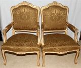 Lot #2158, FRENCH STYLE PAINTED WOOD & UPHOLSTERED OPEN ARMCHAIRS, PAIR