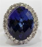 Lot#21, 16.25CT BLUE TANZANITE & 1.50CT DIAMOND RING, SIZE 6 1/2"