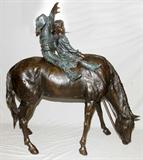 Lot#54,JIM DAVIDSON, BRONZE SCULPTURE OF A HORSE WITH RIDERS 66 1/2" X 65"