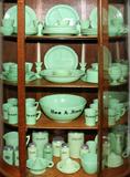 Lot#95, PRESSED JADEITE GLASS TABLEWARE, OVER 80 PIECES