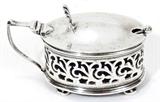 Lot#109, HENRY WILLIAMSON LTD. STERLING SILVER & COBALT MUSTARD JAR, 1919, H 1 1/2", L 2 1/4", D 1 5/8"