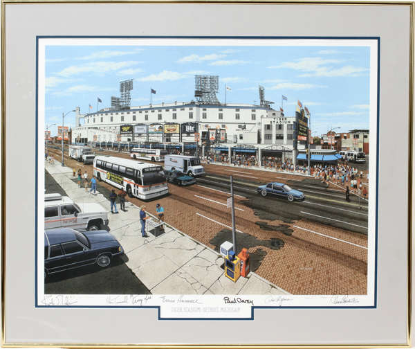 Lot#166, ERNIE HARWELL, ALAN TRAMMEL, ETC., AUTOGRAPHED MOSS PRINT OF TIGER STADIUM, H 22", W 27"