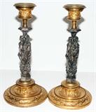 Lot#1005, ART NOUVEAU GILT METAL CANDLESTICKS, PAIR, C. 1900, H 9"
