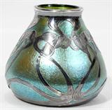 Lot#1026, ART NOUVEAU SILVER-MOUNTED IRIDESCENT ART GLASS BUD VASE, C. 1900, H 3"