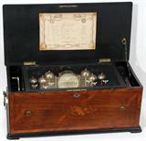 Lot#1071, SWISS ROSEWOOD BELL & DRUM CYLINDER MUSIC BOX, LATE 19TH C., H 11", W 26", D 13"