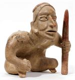 Lot#1185, PRE-COLUMBIAN POTTERY CROUCHING FIGURE, H 8", W 7.34", D 8"
