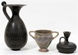 Lot#1213, GRECO/ROMAN POTTERY VESSELS, THREE, H 4"-9 1/2", INCLUDING CALENE & BUCCHERO WARE