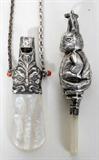 Lot#1238, ENGLISH STERLING 'PETER RABBIT' RATTLE & WHISTLE WITH MOTHER-OF-PEARL HANDLES