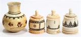 Lot#1418, INDIAN IVORY THREAD WINDERS (3) & A BULBOUS JAR, H 1 1/2"-2 1/2"