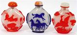 Lot#1578, CHINESE GLASS OVERLAY SNUFF BOTTLES, THREE, H 3"