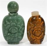 Lot#1582, CHINESE TIGER'S EYE & HARD STONE SNUFF BOTTLE, TWO, H 3"