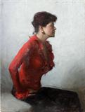 lot# 2001
JEREMY LIPKING [US B. 1975] OIL ON CANVAS 40" X 30" "WOMAN IN RED"