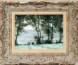 Lot#2027, ANDRE GISSON, [1921-03] OIL ON CANVAS 9" X 12" PARK SCENE
