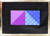 Lot#2041, VICTOR VASARELY (HUNGARIAN/FRENCH 1908-1997), SILKSCREEN ON COLLAGE, 1966, 8" X 16" IMAGE "DIAGO-B"
