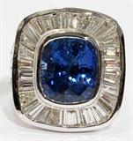 Lot#2059, 8.02CT SAPPHIRE & 4.50CT BAGUETTE DIAMOND RING, SIZE 7 1/2"