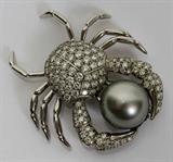 Lot#2064, TIFFANY & CO. PLATINUM, DIAMOND AND PEARL BROOCH, H 1 3/4", L 1 7/8"