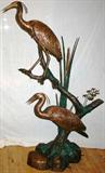 Lot#2080, BRONZE GARDEN FOUNTAIN, H 65", L 40", D 23", 'TWO CRANES ON A TREE AMONG REEDS'