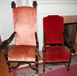 Lot#2154, ENGLISH JACOBEAN STYLE WALNUT HIGH BACK CHAIRS, C. 1920, TWO, H 58" (TALLEST)