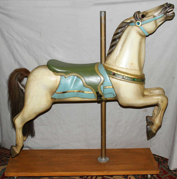 Lot#1, HAND CARVED WOOD CAROUSEL HORSE, C1940, H 49", L 50"