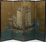 Lot#22, CHINESE HAND PAINTED FOUR-PANEL SCREEN 20TH C, H 48", W 72"