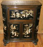Lot#25, CHINESE BLACK LACQUER AND HARDSTONE PORTABLE BAR, LATE 20TH C, H 37", W 33" -42" (OPEN), D 16"