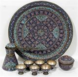 Lot#64, PERSIAN ENAMEL & METAL TEA SET WITH TRAY, 16 PCS