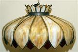 Lot#200, LEADED GLASS AND BRASS HANGING LAMP, H 12", DIA 22"