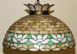 Lot#195, LEADED GLASS HANGING LAMP, H 14", DIA 24"
