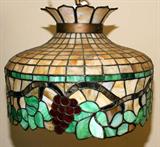 Lot#194, LEADED GLASS HANGING LAMP, H 16", DIA 20"