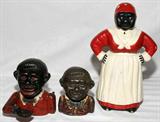Lot#354, BLACK AMERICANA CAST IRON MECHANICAL & STILL BANKS, THREE, H 4 1/2"-10 1/2"